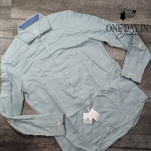 Butagchi Uomo Check Long Sleeve Button Front Shirt Blue Green NWT Size 16 34/35